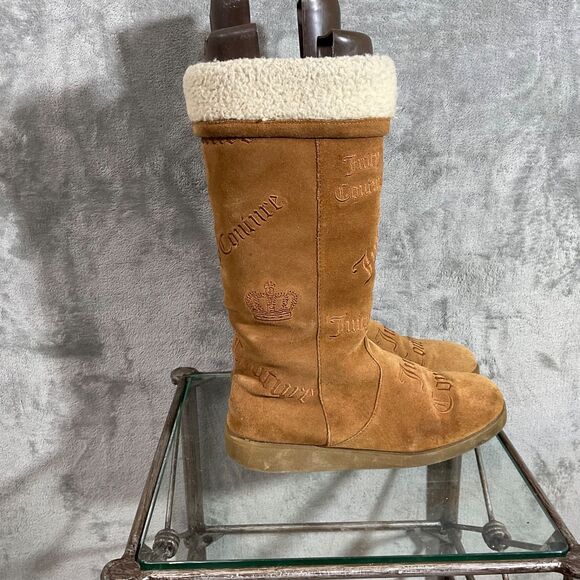 Juicy Couture AOP Suede Mid Calf tall Boots women’s Size 8.5 Brown - Picture 4 of 14